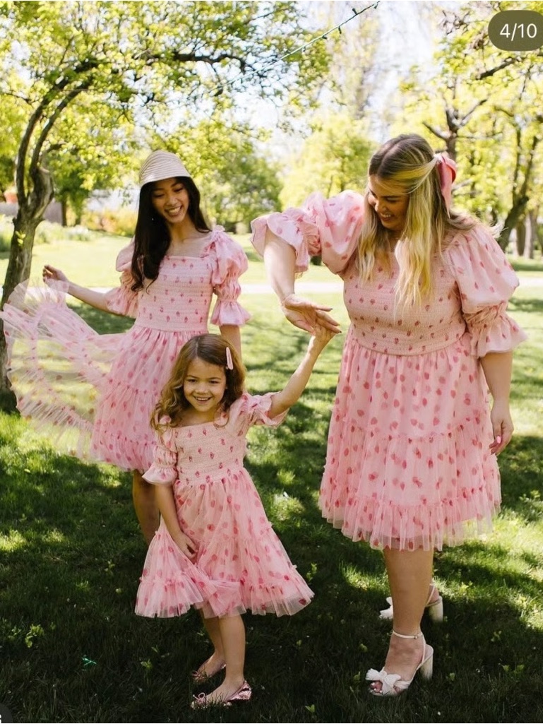 Ivy City Co Pink Floral Tulle Midi Strawberry